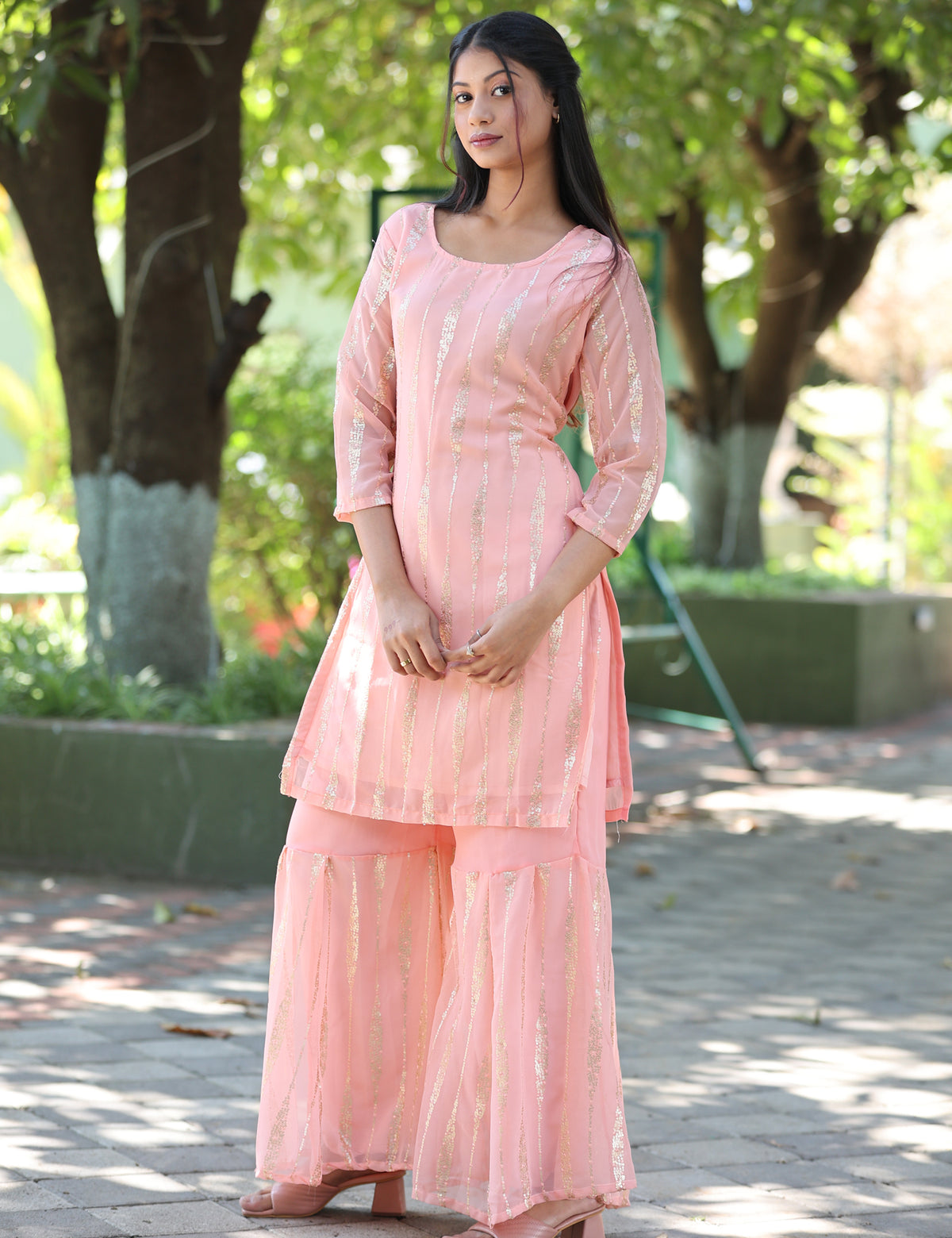 Salmon sequins Georget readymade sharara suit