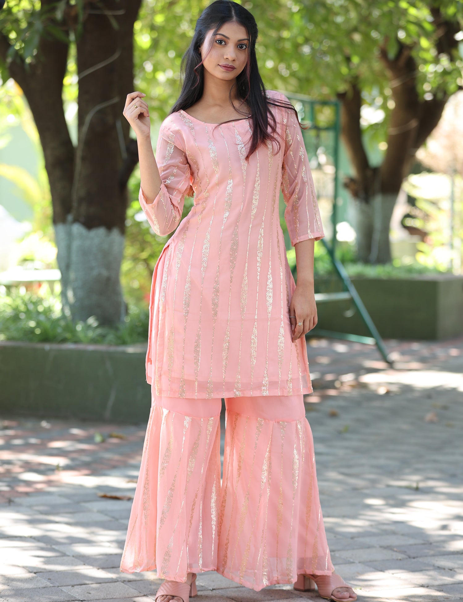 Salmon sequins Georget readymade sharara suit