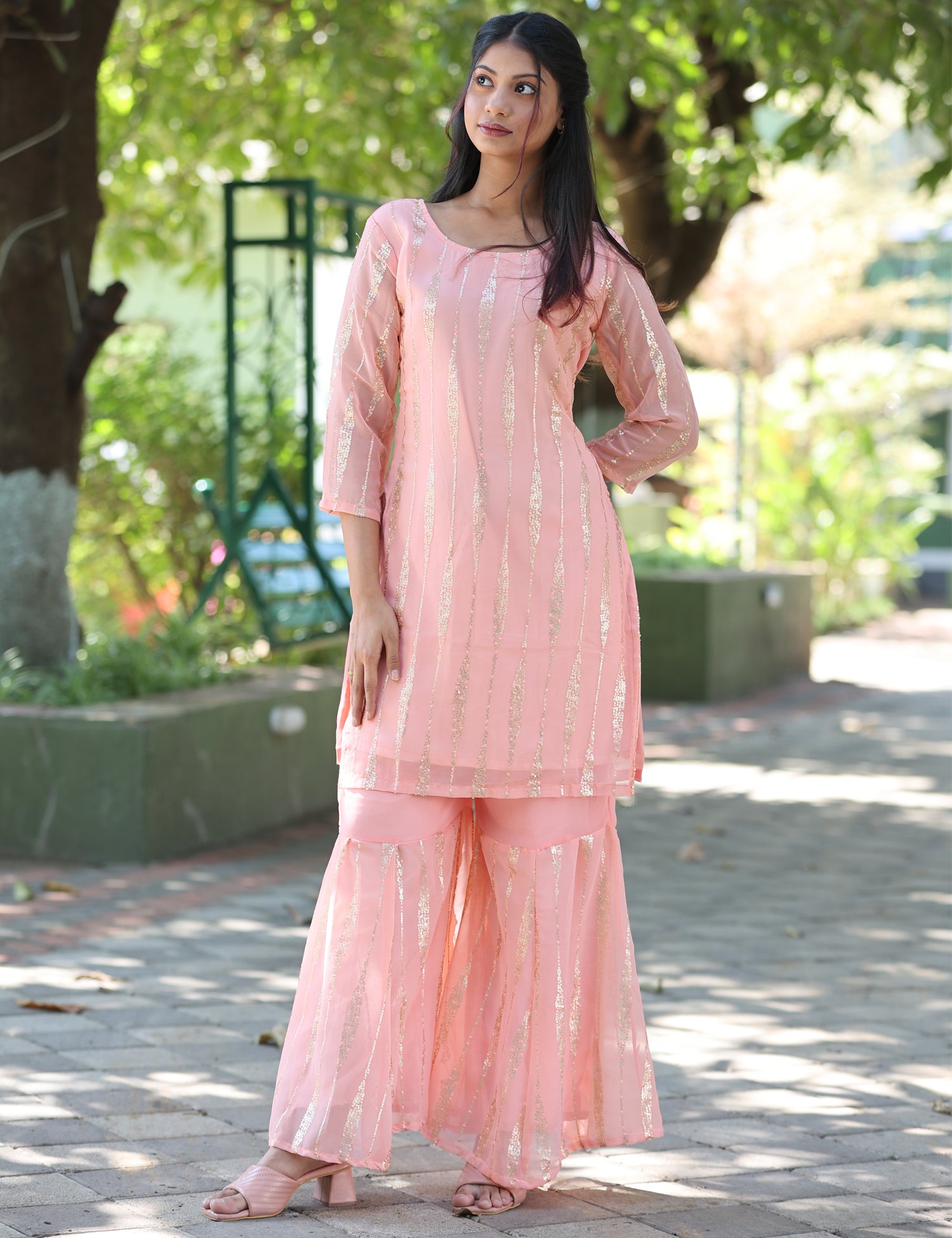 Salmon sequins Georget readymade sharara suit