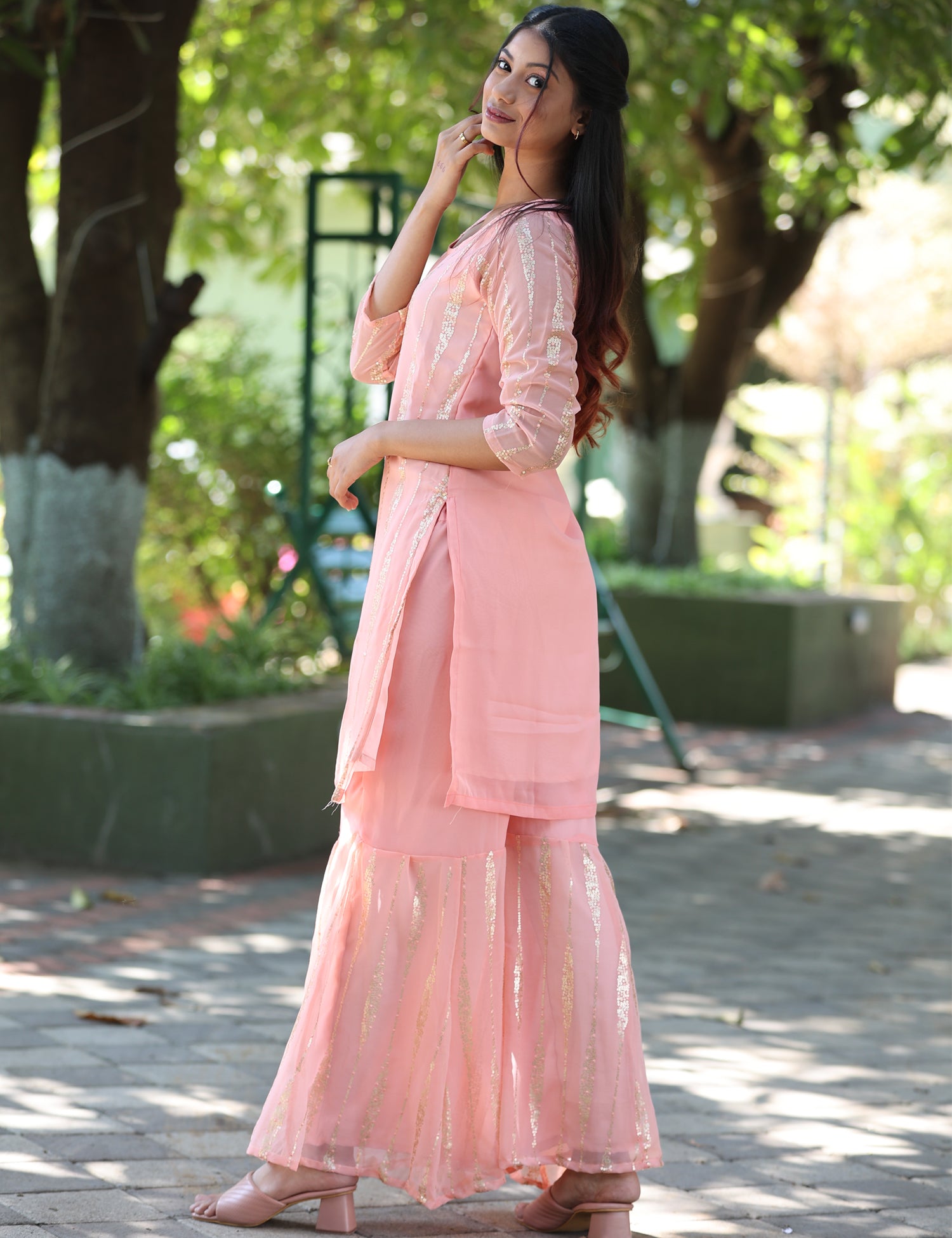 Salmon sequins Georget readymade sharara suit